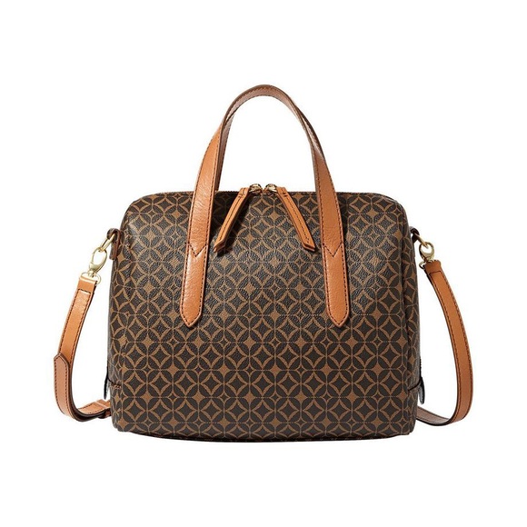 ๐ฅณHP LUXE Sydney Signature Satchel Dark Brown Print Leather Duffle Bag by Fossil - Picture 3 of 16